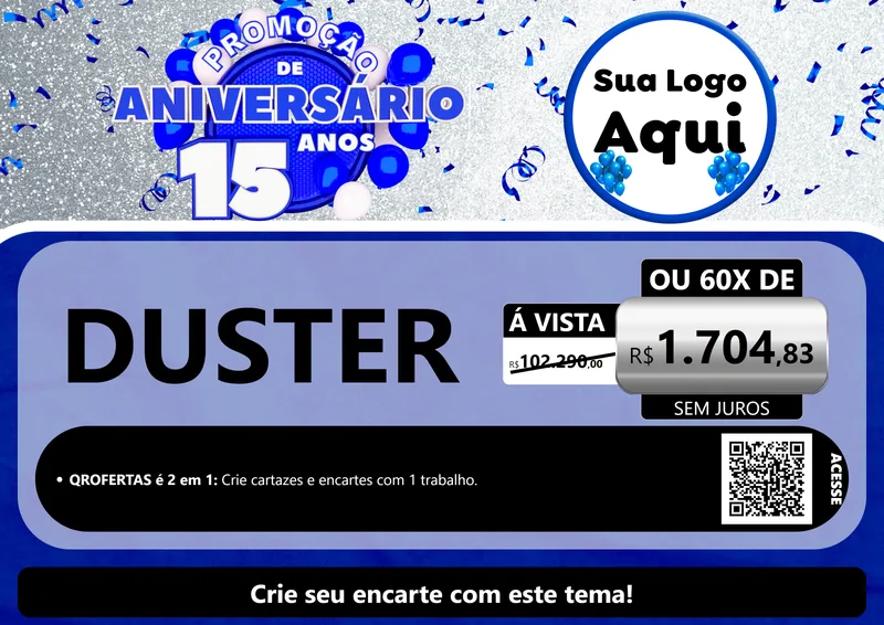 Modelo de Cartaz para Cartaz A4 Horizontal com o tema Promoção de Aniversário - 15 Anos para Concessionaria de Carros