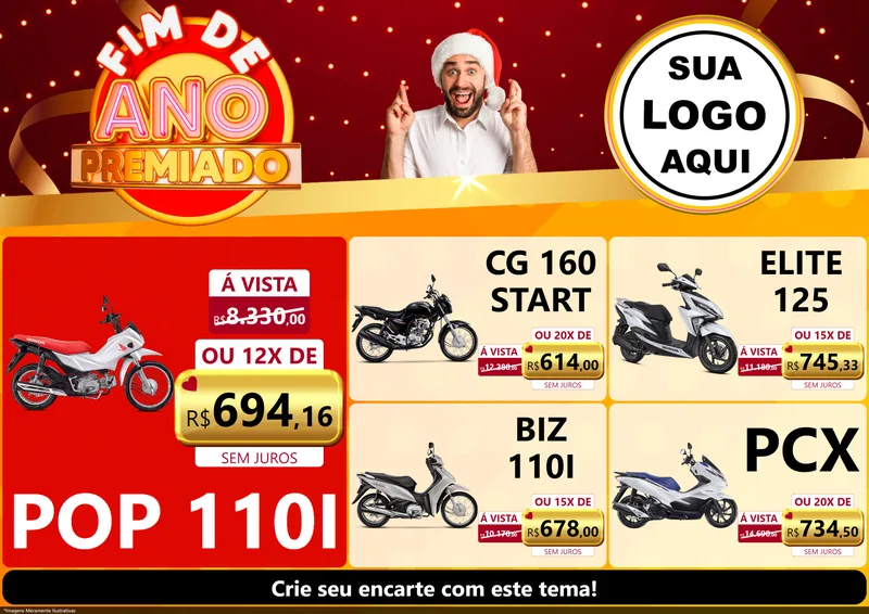 Modelo de Encarte para Encarte A4 Horizontal com o tema Fim de Ano Premiado para Concessionaria de Motos