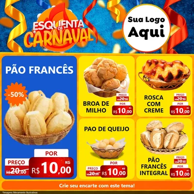Modelo de Rede Social para Feed Facebook com o tema Esquenta de Carnaval para Padaria