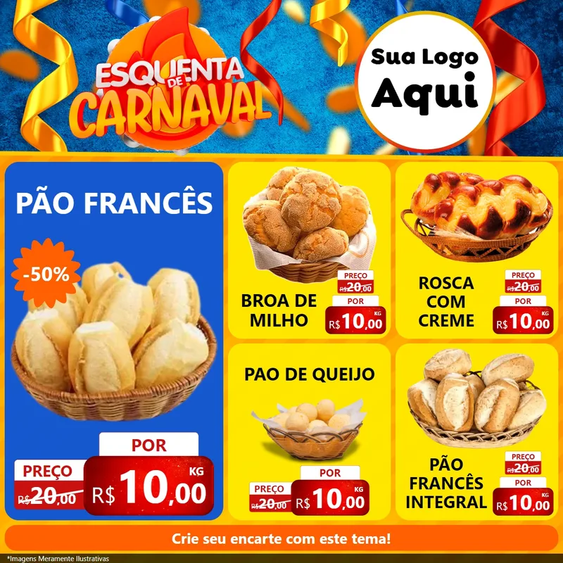 Modelo de Rede Social para Feed Facebook com o tema Esquenta de Carnaval para Padaria