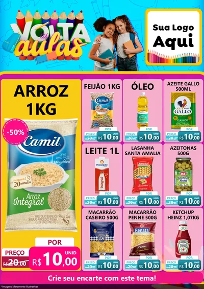 Modelo de Encarte para Encarte A4 Vertical com o tema Volta às Aulas para Supermercado