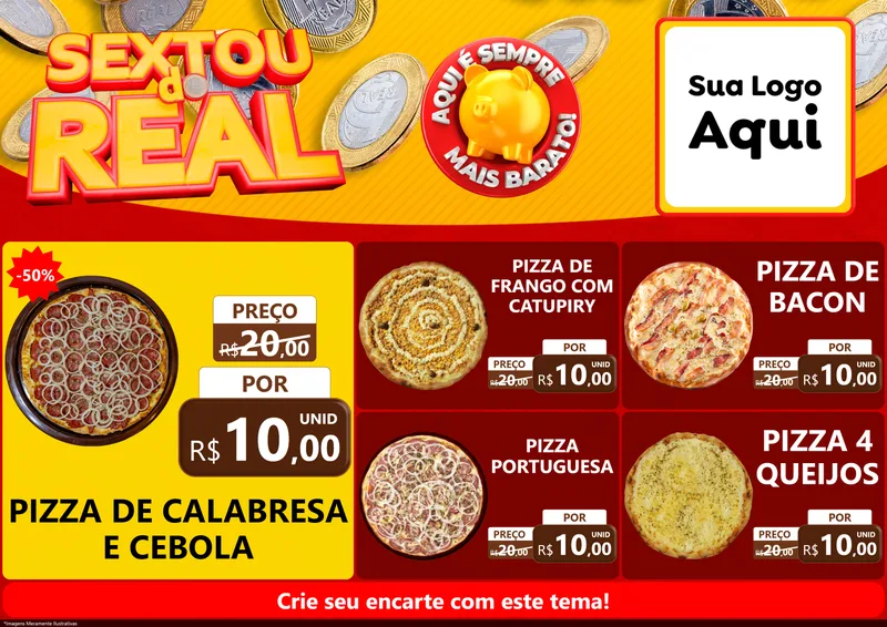 Modelo de Encarte para Encarte A4 Horizontal com o tema Sextou do Real para Pizzaria