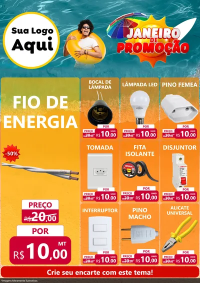 Modelo de Encarte para Encarte A4 Vertical com o tema Janeiro de Promoção para Materiais Elétricos