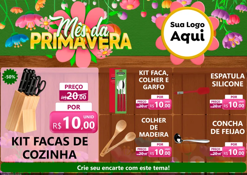 Modelo de Encarte para Encarte A4 Horizontal com o tema Mês da Primavera para Utilidades Domésticas