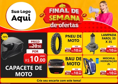 Modelo de Encarte para Encarte A4 Horizontal com o tema Final de Semana de Ofertas para Moto peças