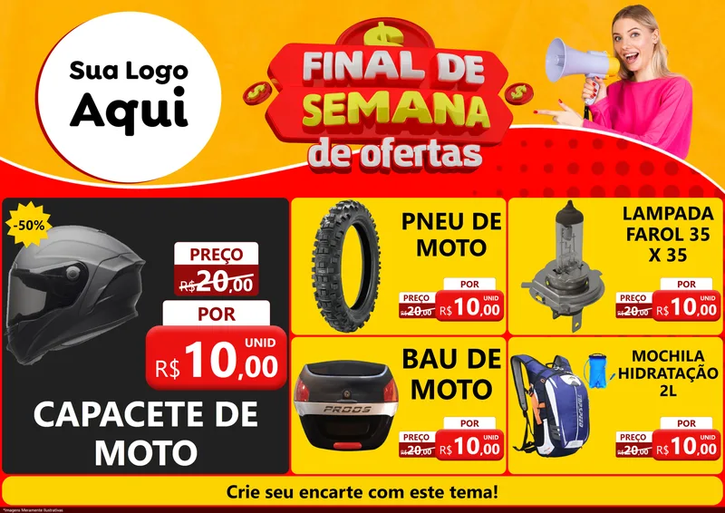Modelo de Encarte para Encarte A4 Horizontal com o tema Final de Semana de Ofertas para Moto peças