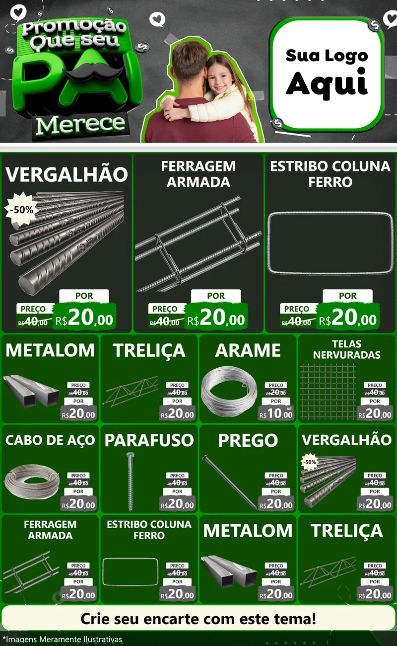 Modelo de Encarte para Encarte Grande com o tema Promoção Que seu Pai Merece para Ferragens