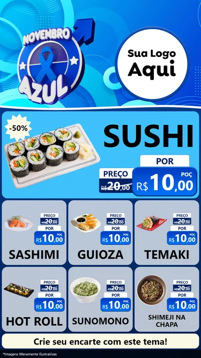 Modelo de Rede Social para Stories com o tema Novembro Azul para Comida japonesa