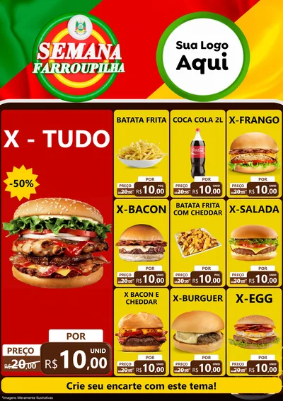 Modelo de Encarte para Encarte A4 Vertical com o tema Semana Farroupilha para Hamburgueria