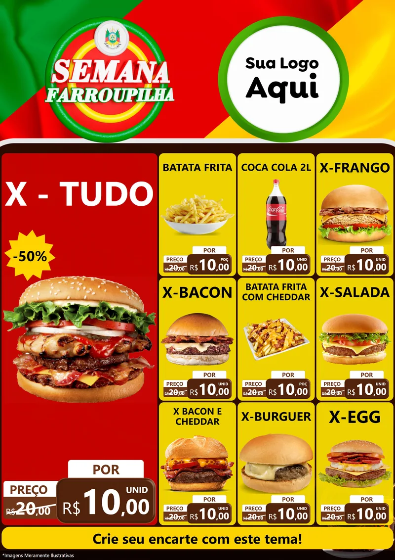 Modelo de Encarte para Encarte A4 Vertical com o tema Semana Farroupilha para Hamburgueria