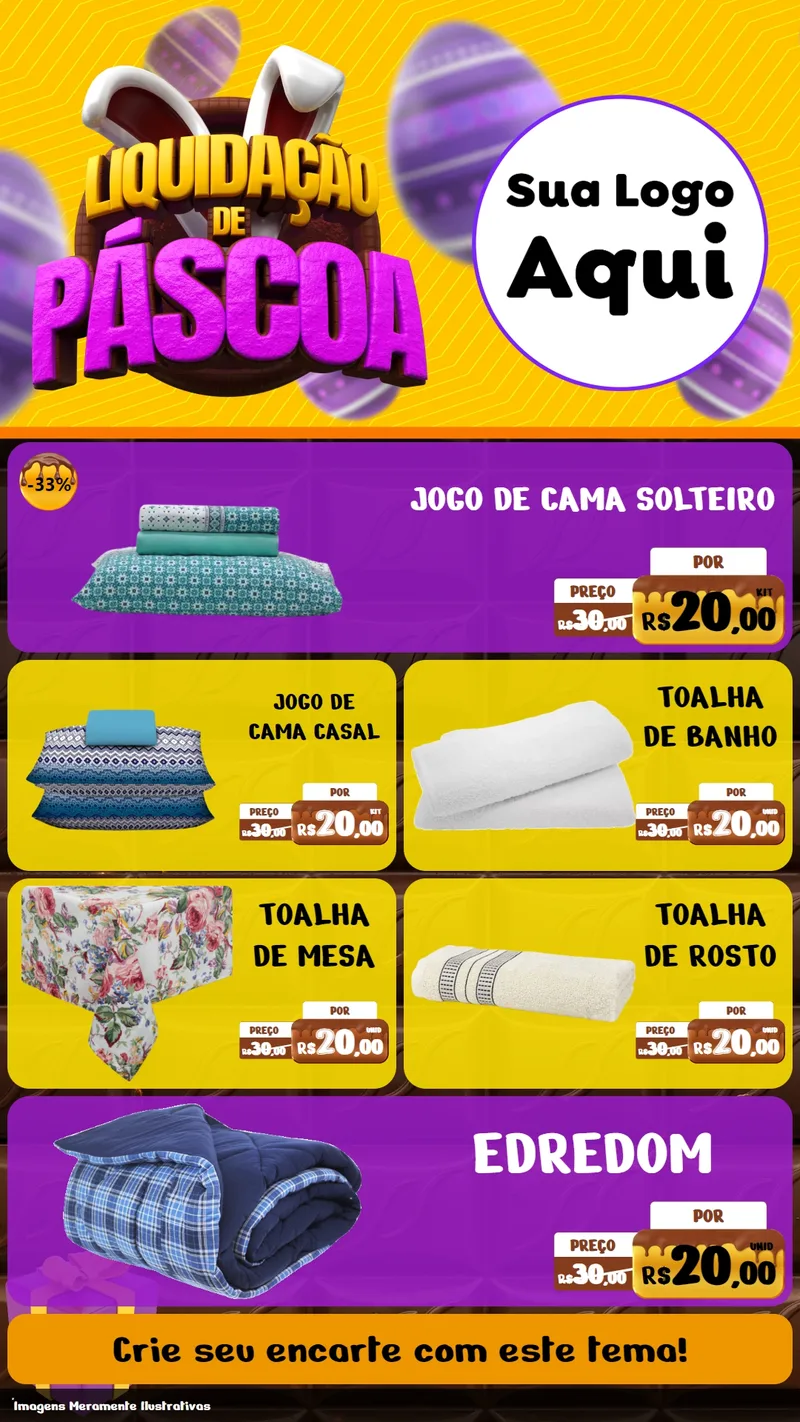 Modelo de TV para TV Vertical com o tema Liquidação de Páscoa para Cama, Mesa e Banho