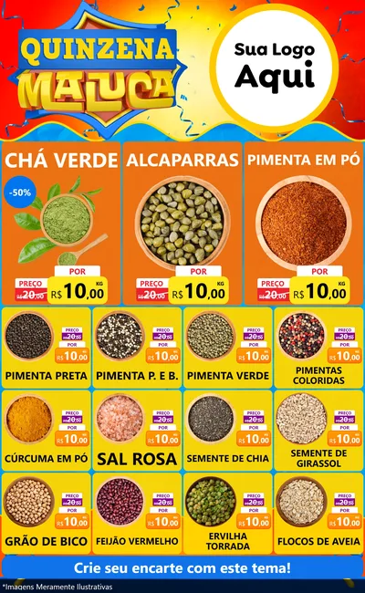 Modelo de Encarte para Encarte Grande com o tema Quinzena Maluca para Produtos Naturais