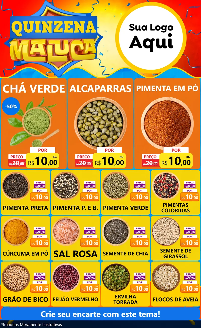 Modelo de Encarte para Encarte Grande com o tema Quinzena Maluca para Produtos Naturais