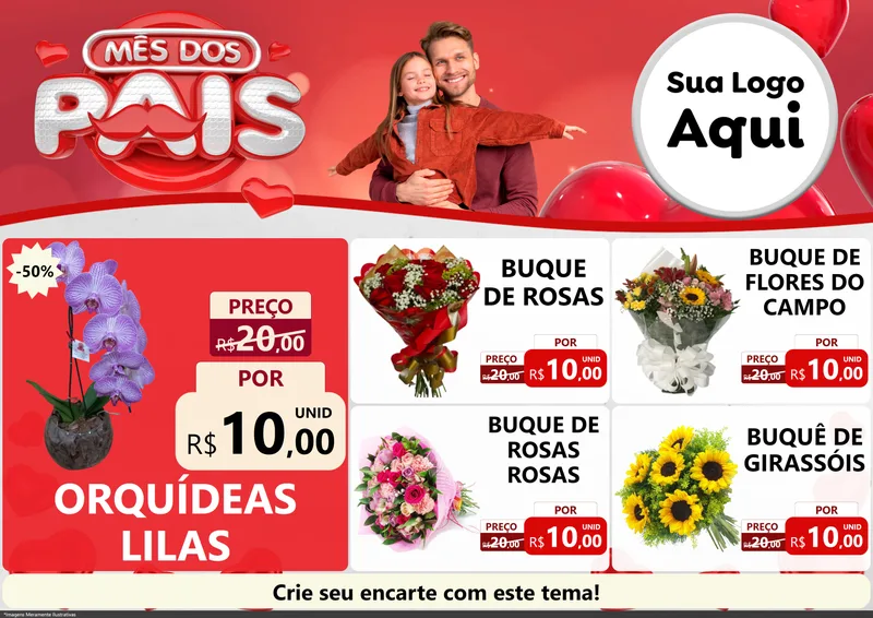 Modelo de Encarte para Encarte A4 Horizontal com o tema Mês dos Pais para Floricultura e jardim