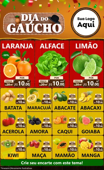 Modelo de Encarte para Encarte Grande com o tema Dia do Gaúcho para Hortifrúti