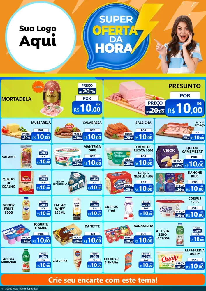 Modelo de Encarte para Encarte A4 Vertical com o tema Super Oferta da Hora para Frios e Laticínios