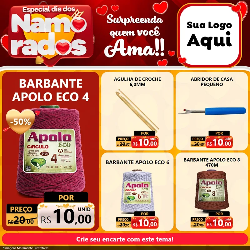 Modelo de Rede Social para Feed Facebook com o tema Especial Dia dos Namorados para Armarinho e Aviamentos