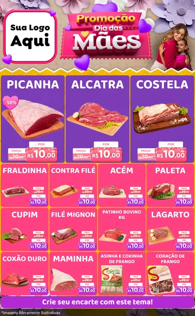Modelo de Encarte para Encarte Grande com o tema Promoção Dia das Mães para Açougue