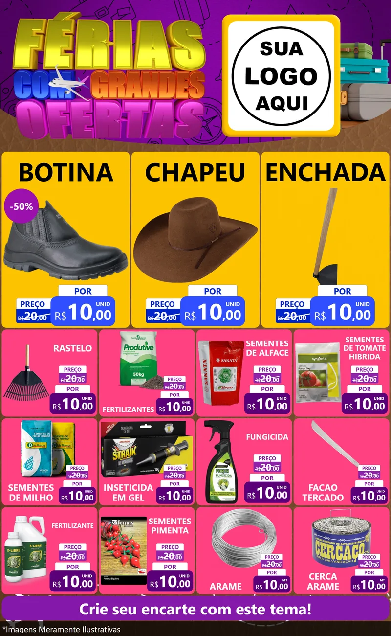 Modelo de Encarte para Encarte Grande com o tema Férias com Grandes Ofertas para Agropecuária