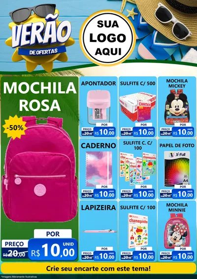 Modelo de Encarte para Encarte A4 Vertical com o tema Verão de Ofertas para Papelaria