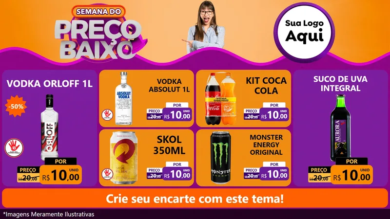 Modelo de TV para TV Horizontal com o tema Semana do Preço Baixo para Distribuidora de bebidas