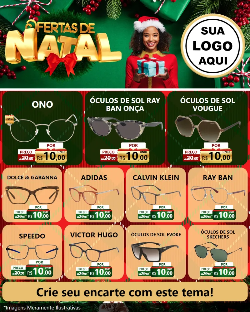 Modelo de Rede Social para Feed Instagram com o tema Ofertas de Natal para Óticas