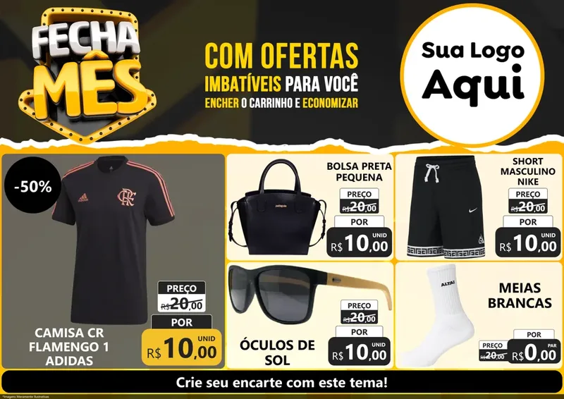 Modelo de Encarte para Encarte A4 Horizontal com o tema Fecha Mês para Roupas e acessórios