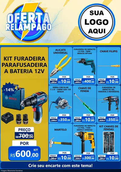 Modelo de Encarte para Encarte A4 Vertical com o tema Oferta Relâmpago para Maquinas e Ferramentas