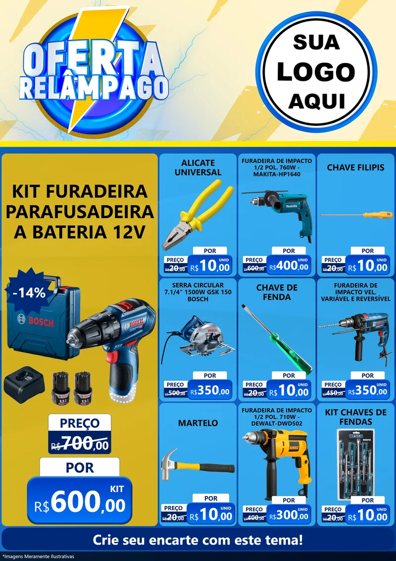 Modelo de Encarte para Encarte A4 Vertical com o tema Oferta Relâmpago para Maquinas e Ferramentas