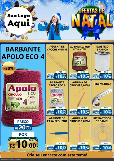 Modelo de Encarte para Encarte A4 Vertical com o tema Ofertas de Natal para Armarinho e Aviamentos