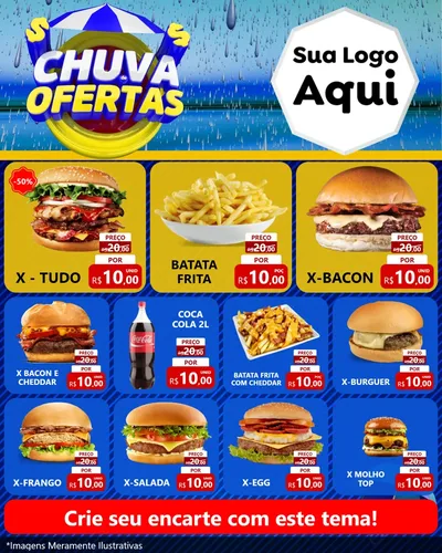 Modelo de Rede Social para Feed Instagram com o tema Chuva de Ofertas para Hamburgueria
