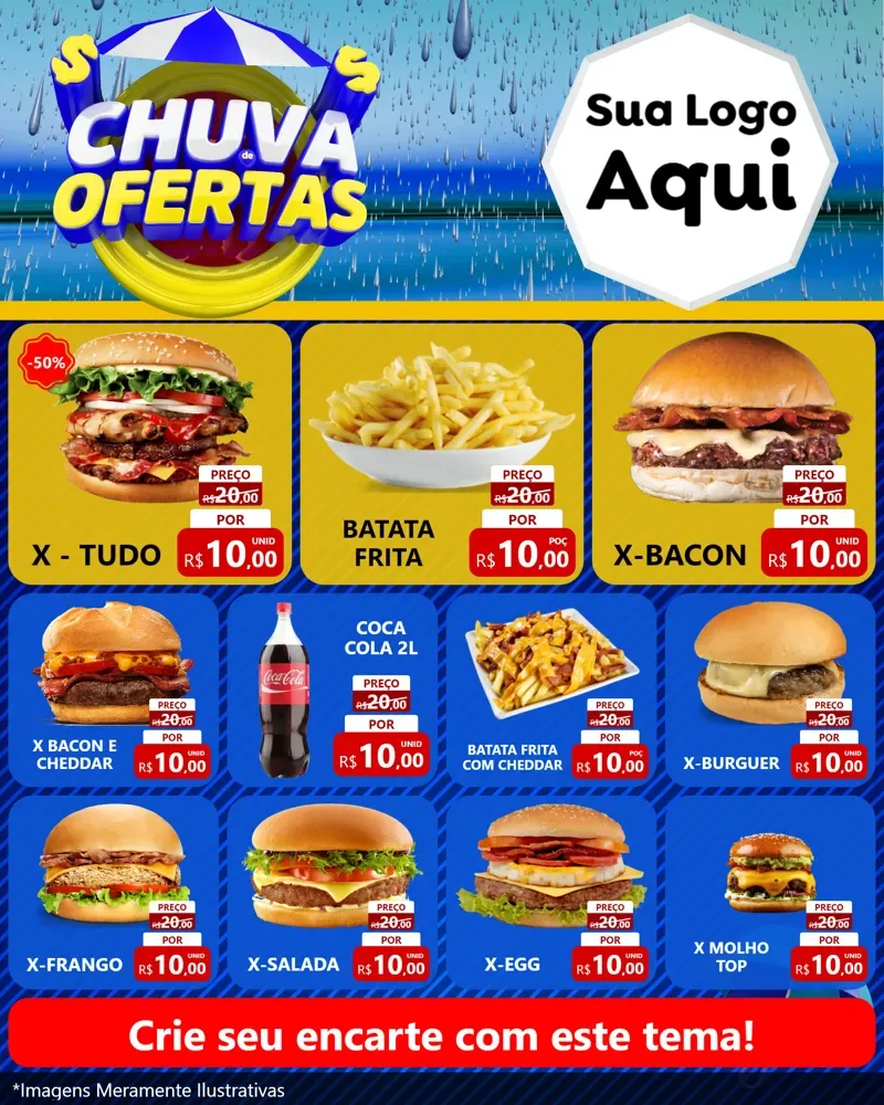 Modelo de Rede Social para Feed Instagram com o tema Chuva de Ofertas para Hamburgueria