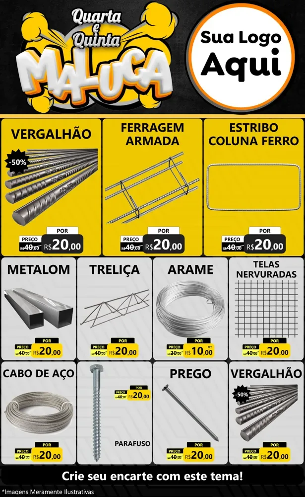 Modelo de Encarte para Encarte Grande com o tema Quarta e Quinta Maluca para Ferragens