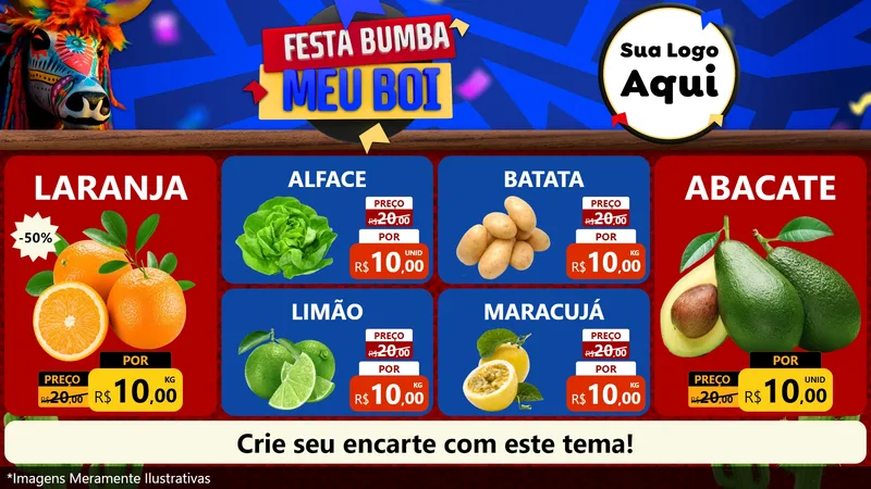 Modelo de TV para TV Horizontal com o tema Festa Bumba meu Boi para Hortifrúti