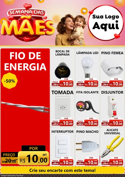 Modelo de Encarte para Encarte A4 Vertical com o tema Semana das Mães para Materiais Elétricos