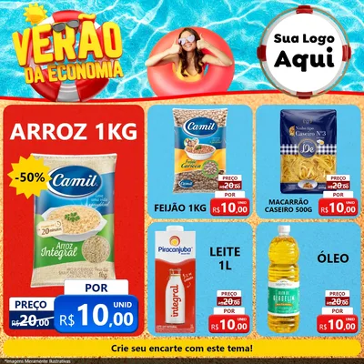 Modelo de Rede Social para Feed Facebook com o tema Verão da Economia para Supermercado