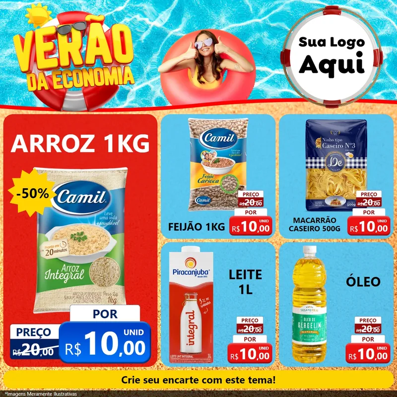 Modelo de Rede Social para Feed Facebook com o tema Verão da Economia para Supermercado