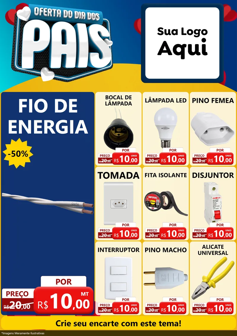 Modelo de Encarte para Encarte A4 Vertical com o tema Oferta Do Dia Dos Pais para Materiais Elétricos