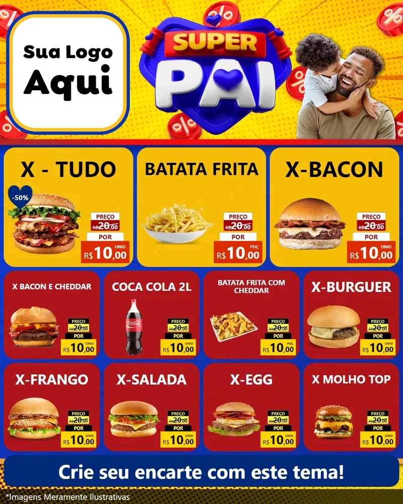 Modelo de Rede Social para Feed Instagram com o tema Super Pai para Hamburgueria