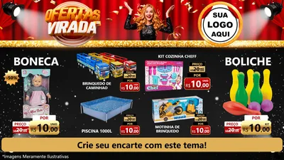 Modelo de TV para TV Horizontal com o tema Ofertas da Virada para Brinquedos