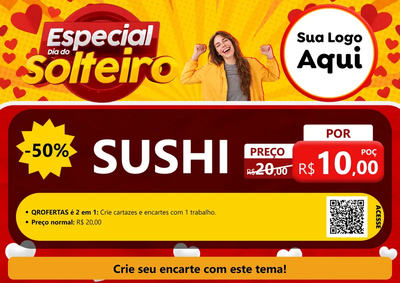 Modelo de Cartaz para Cartaz A4 Horizontal com o tema Especial Dia do Solteiro para Comida japonesa