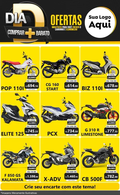 Modelo de Encarte para Encarte Grande com o tema Dia D Mais Economia para Concessionaria de Motos