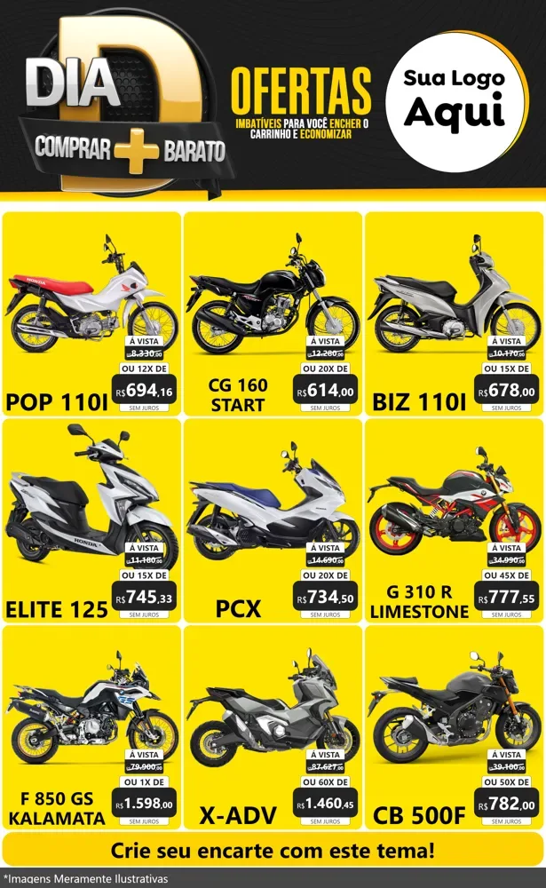 Modelo de Encarte para Encarte Grande com o tema Dia D Mais Economia para Concessionaria de Motos