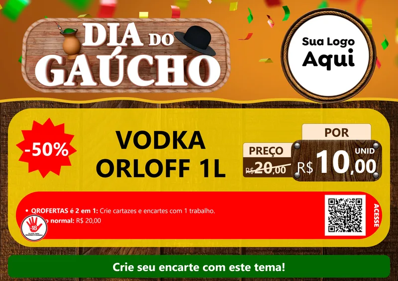 Modelo de Cartaz para Cartaz A4 Horizontal com o tema Dia do Gaúcho para Distribuidora de bebidas