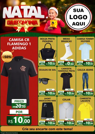 Modelo de Encarte para Encarte A4 Vertical com o tema Natal da Economia para Roupas e acessórios
