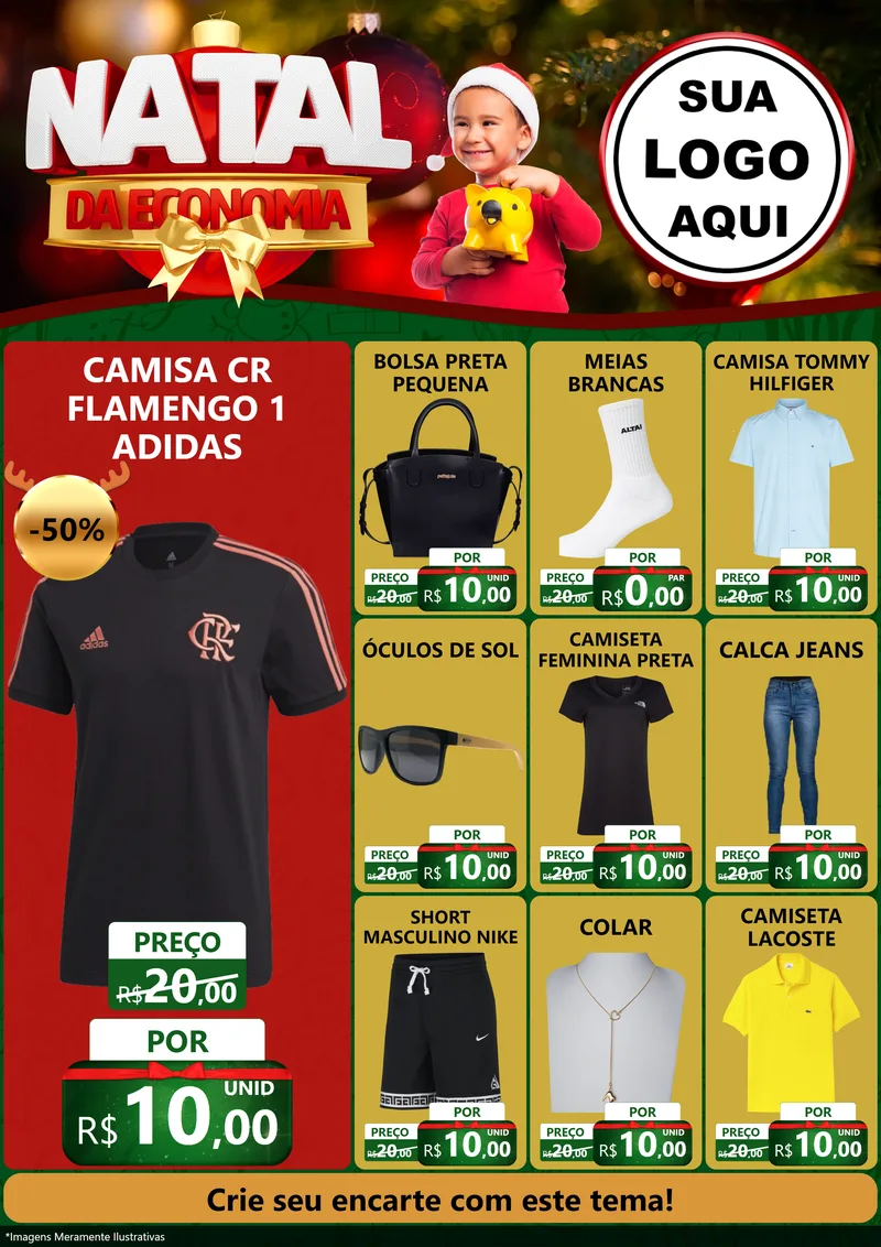 Modelo de Encarte para Encarte A4 Vertical com o tema Natal da Economia para Roupas e acessórios