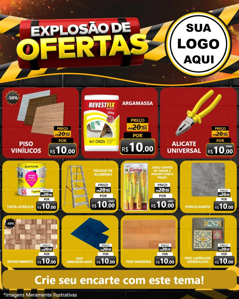 Modelo de Rede Social para Feed Instagram com o tema Explosão de Ofertas para Material para Construção