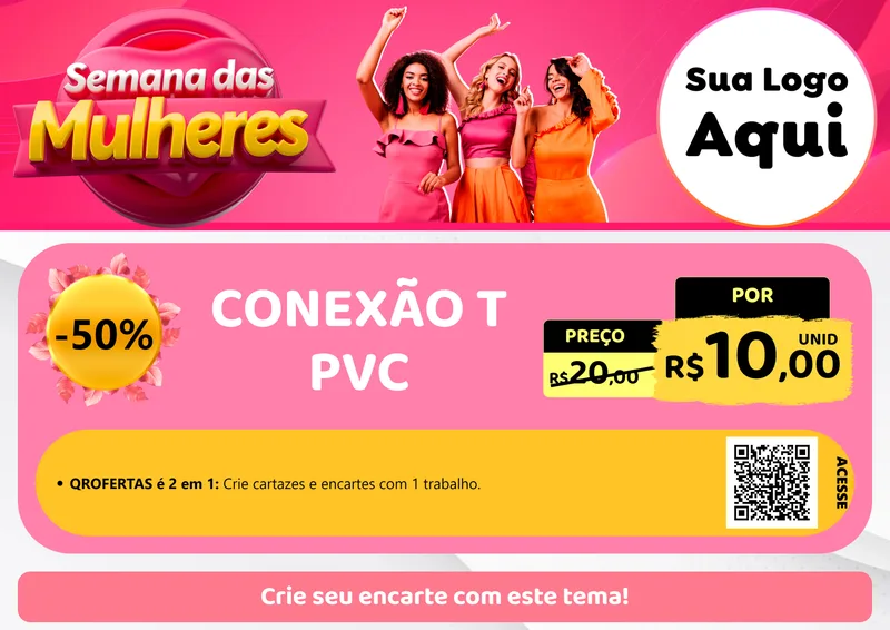 Modelo de Cartaz para Cartaz A4 Horizontal com o tema Semana das Mulheres para Tubos e conexões