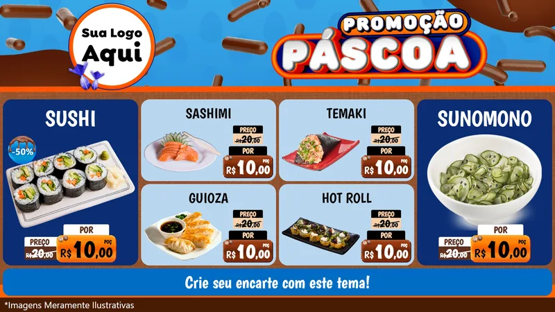 Modelo de TV para TV Horizontal com o tema Promoção Páscoa para Comida japonesa