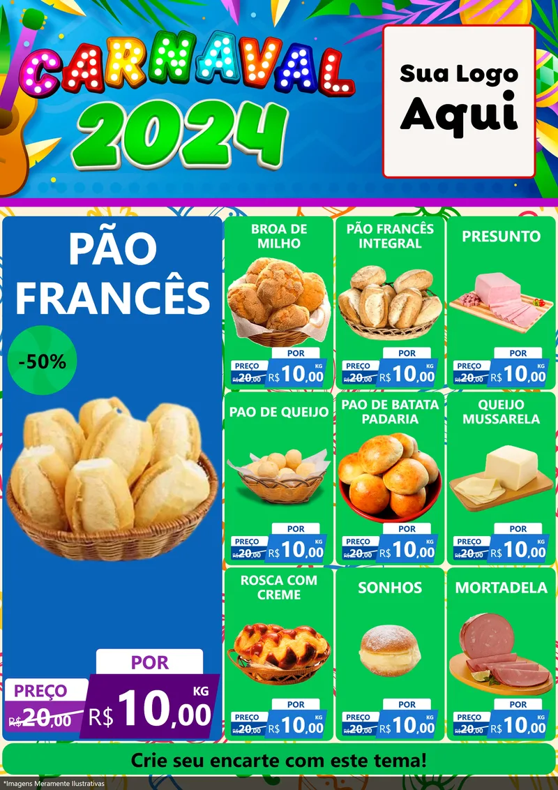 Modelo de Encarte para Encarte A4 Vertical com o tema Carnaval 2027 para Padaria
